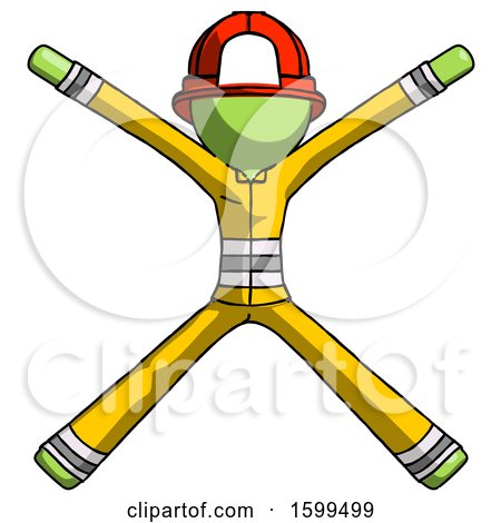Green Firefighter Fireman Man with Arms and Legs Stretched out by Leo Blanchette