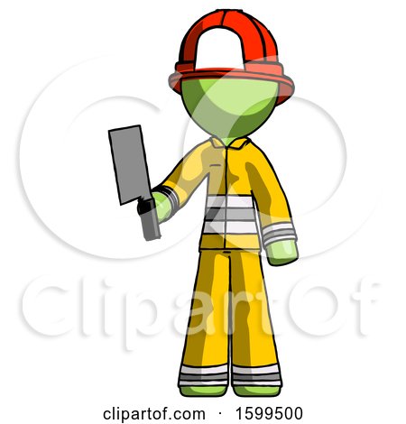 Green Firefighter Fireman Man Holding Meat Cleaver by Leo Blanchette