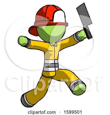Green Firefighter Fireman Man Psycho Running with Meat Cleaver by Leo Blanchette