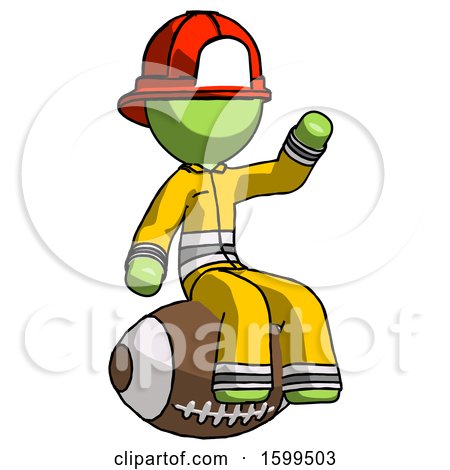 Green Firefighter Fireman Man Sitting on Giant Football by Leo Blanchette