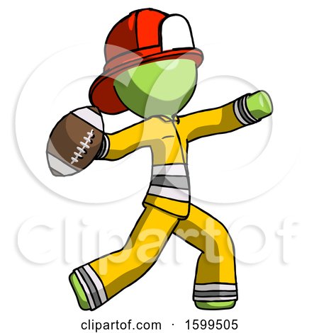 Green Firefighter Fireman Man Throwing Football by Leo Blanchette