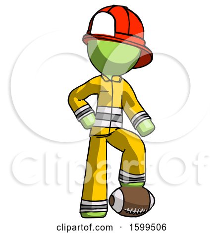 Green Firefighter Fireman Man Standing with Foot on Football by Leo Blanchette