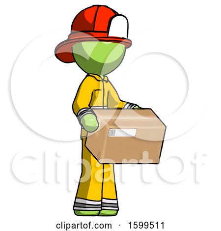 Green Firefighter Fireman Man Holding Package to Send or Recieve in Mail by Leo Blanchette
