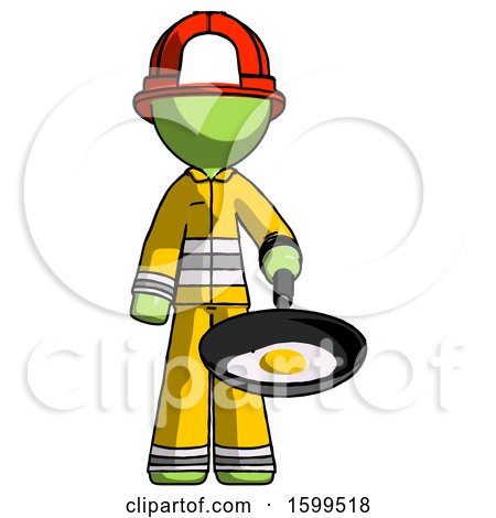 Green Firefighter Fireman Man Frying Egg in Pan or Wok by Leo Blanchette