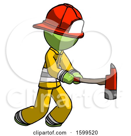Green Firefighter Fireman Man with Ax Hitting, Striking, or Chopping by Leo Blanchette