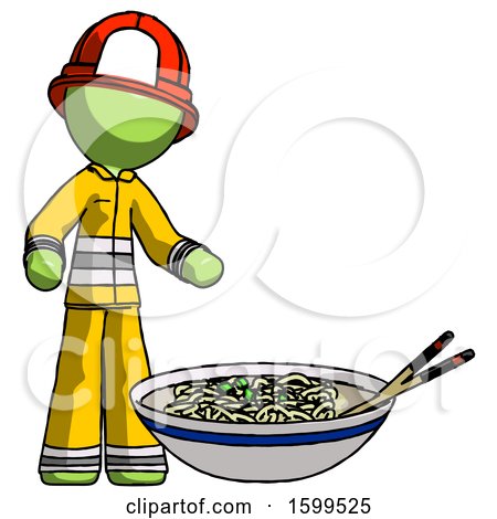 Green Firefighter Fireman Man and Noodle Bowl, Giant Soup Restaraunt Concept by Leo Blanchette