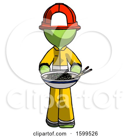 Green Firefighter Fireman Man Serving or Presenting Noodles by Leo Blanchette