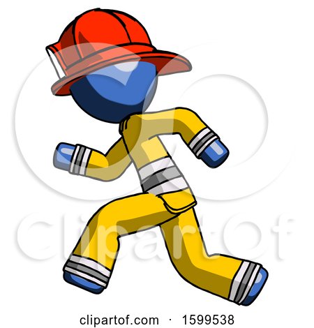 Blue Firefighter Fireman Man Running Fast Left by Leo Blanchette
