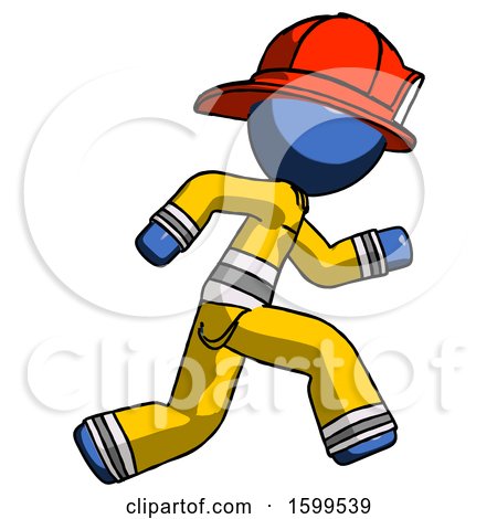 Blue Firefighter Fireman Man Running Fast Right by Leo Blanchette