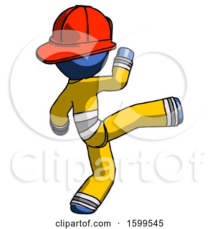 Blue Firefighter Fireman Man Kick Pose by Leo Blanchette