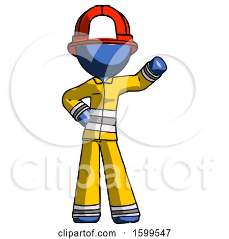 Blue Firefighter Fireman Man Waving Left Arm with Hand on Hip by Leo Blanchette