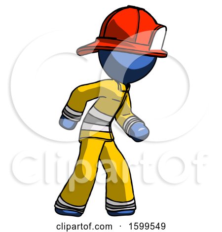 Blue Firefighter Fireman Man Suspense Action Pose Facing Right by Leo Blanchette