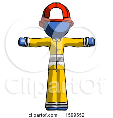Blue Firefighter Fireman Man T-Pose Arms up Standing by Leo Blanchette
