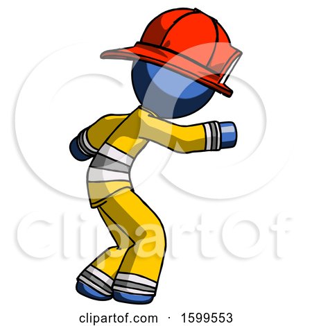 Blue Firefighter Fireman Man Sneaking While Reaching for Something by Leo Blanchette