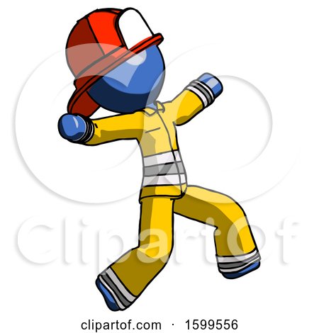 Blue Firefighter Fireman Man Running Away in Hysterical Panic Direction Right by Leo Blanchette