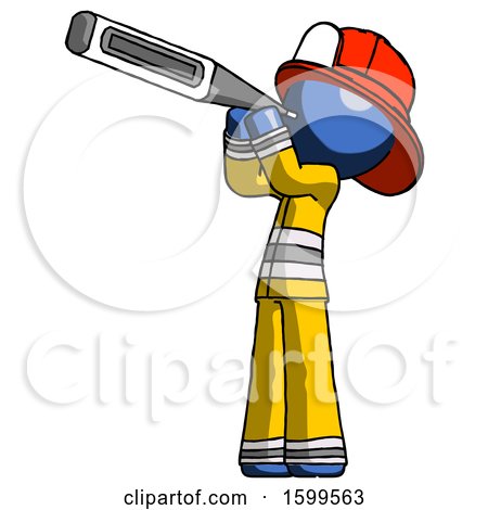 Blue Firefighter Fireman Man Thermometer in Mouth by Leo Blanchette