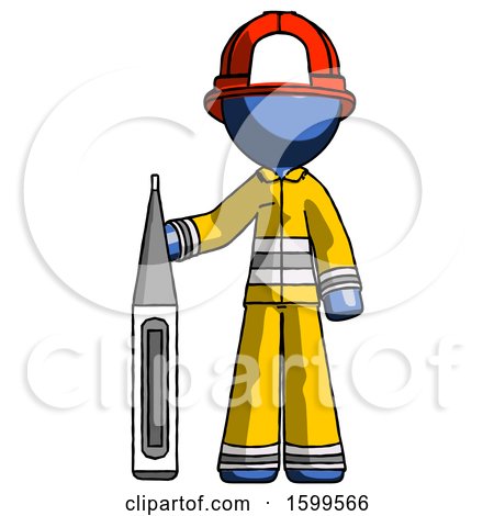 Blue Firefighter Fireman Man Standing with Large Thermometer by Leo Blanchette