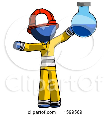 Blue Firefighter Fireman Man Holding Large Round Flask or Beaker by Leo Blanchette