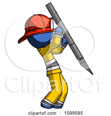 Blue Firefighter Fireman Man Stabbing or Cutting with Scalpel by Leo Blanchette
