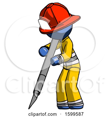 Blue Firefighter Fireman Man Cutting with Large Scalpel by Leo Blanchette