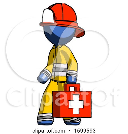 Blue Firefighter Fireman Man Walking with Medical Aid Briefcase to Left by Leo Blanchette