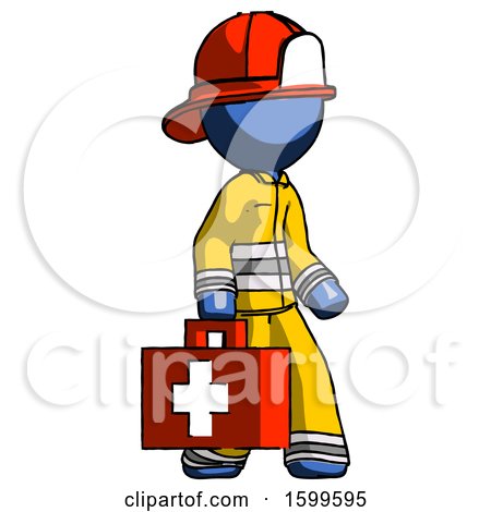 Blue Firefighter Fireman Man Walking with Medical Aid Briefcase to Right by Leo Blanchette