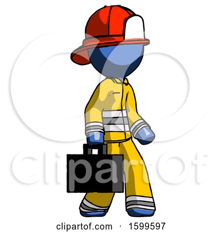 Blue Firefighter Fireman Man Walking with Briefcase to the Right by Leo Blanchette