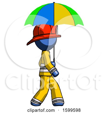 Blue Firefighter Fireman Man Walking with Colored Umbrella by Leo Blanchette