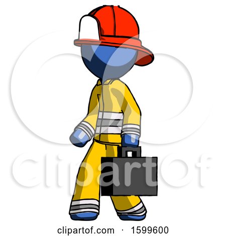 Blue Firefighter Fireman Man Walking with Briefcase to the Left by Leo Blanchette
