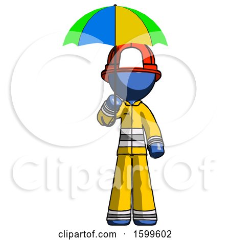 Blue Firefighter Fireman Man Holding Umbrella Rainbow Colored by Leo Blanchette