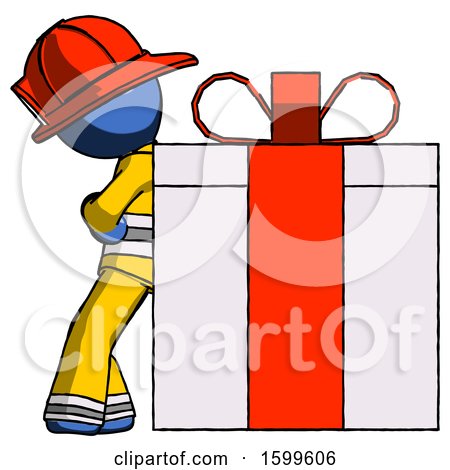 Blue Firefighter Fireman Man Gift Concept - Leaning Against Large Present by Leo Blanchette