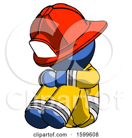 Blue Firefighter Fireman Man Sitting with Head down Facing Angle Left by Leo Blanchette
