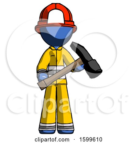 Blue Firefighter Fireman Man Holding Hammer Ready to Work by Leo Blanchette
