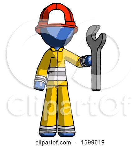 Blue Firefighter Fireman Man Holding Wrench Ready to Repair or Work by Leo Blanchette
