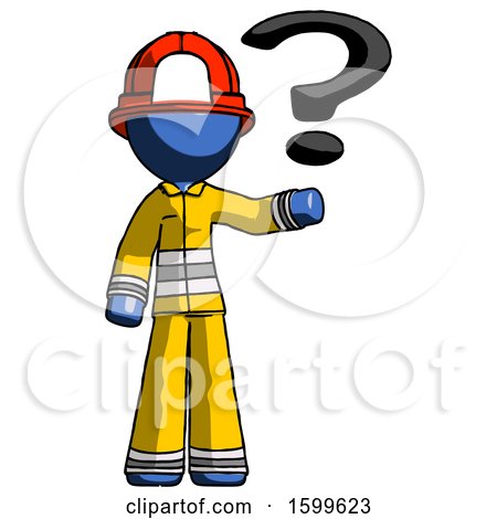 Blue Firefighter Fireman Man Holding Question Mark to Right by Leo Blanchette