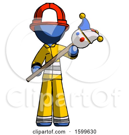 Blue Firefighter Fireman Man Holding Jester Diagonally by Leo Blanchette