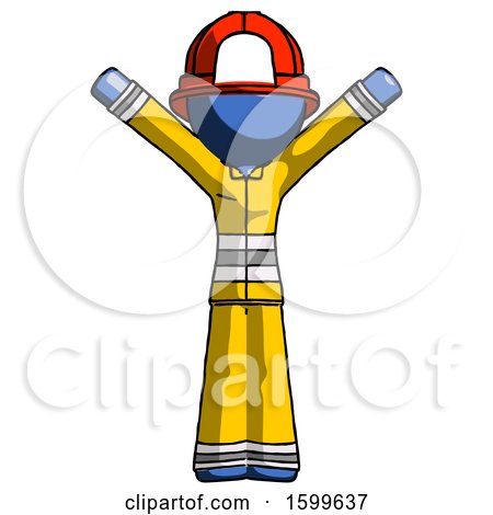 Blue Firefighter Fireman Man with Arms out Joyfully by Leo Blanchette