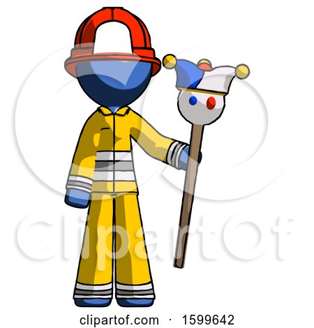 Blue Firefighter Fireman Man Holding Jester Staff by Leo Blanchette