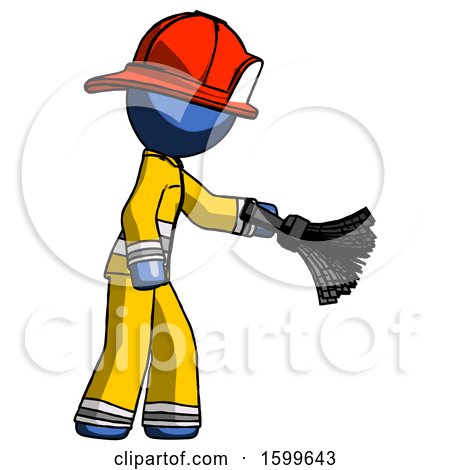Blue Firefighter Fireman Man Dusting with Feather Duster Downwards by Leo Blanchette
