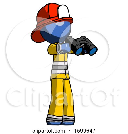 Blue Firefighter Fireman Man Holding Binoculars Ready to Look Right by Leo Blanchette