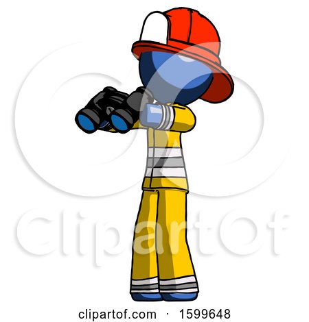 Blue Firefighter Fireman Man Holding Binoculars Ready to Look Left by Leo Blanchette