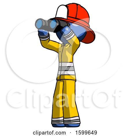 Blue Firefighter Fireman Man Looking Through Binoculars to the Left by Leo Blanchette