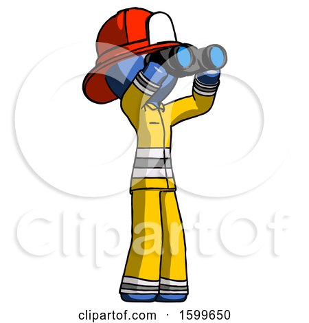 Blue Firefighter Fireman Man Looking Through Binoculars to the Right by Leo Blanchette