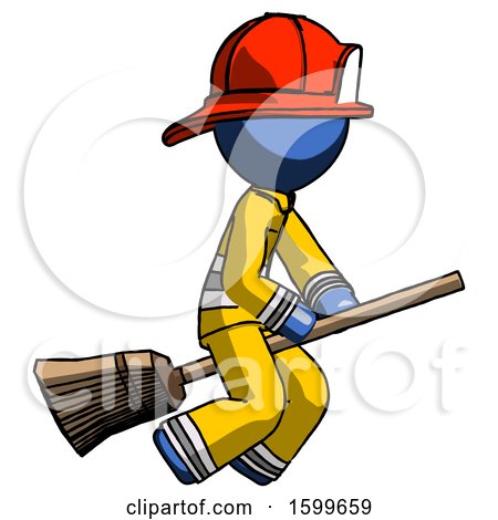 Blue Firefighter Fireman Man Flying on Broom by Leo Blanchette