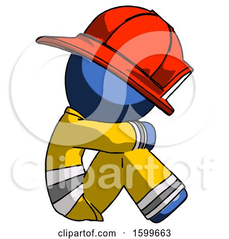 Blue Firefighter Fireman Man Sitting with Head down Facing Sideways Right by Leo Blanchette