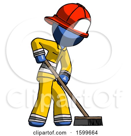 Blue Firefighter Fireman Man Cleaning Services Janitor Sweeping Side View by Leo Blanchette