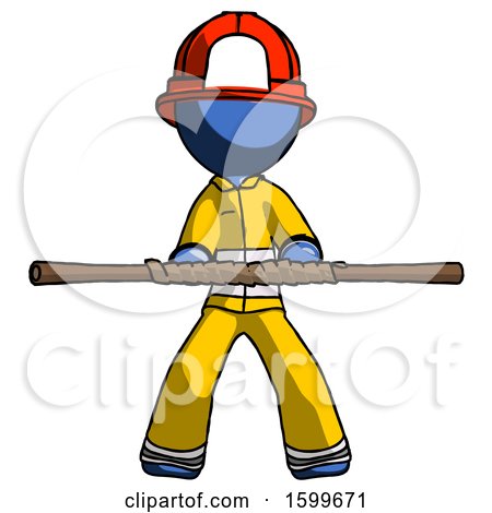 Blue Firefighter Fireman Man Bo Staff Kung Fu Defense Pose by Leo Blanchette