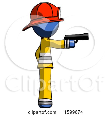 Blue Firefighter Fireman Man Firing a Handgun by Leo Blanchette