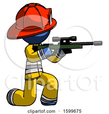 Blue Firefighter Fireman Man Kneeling Shooting Sniper Rifle by Leo Blanchette