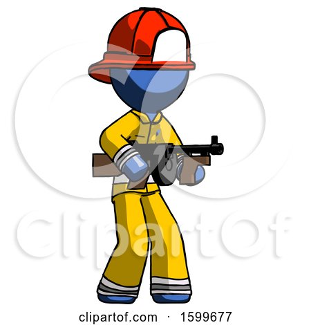 Blue Firefighter Fireman Man Tommy Gun Gangster Shooting Pose by Leo Blanchette